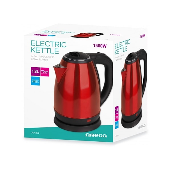 Omega vattenkokare OEK802 1,8l 1500W, röd