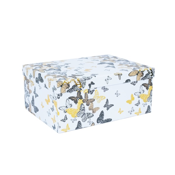 Æske DIANA-2, med låg 35x27xH15,7cm, hvid/sommerfugl