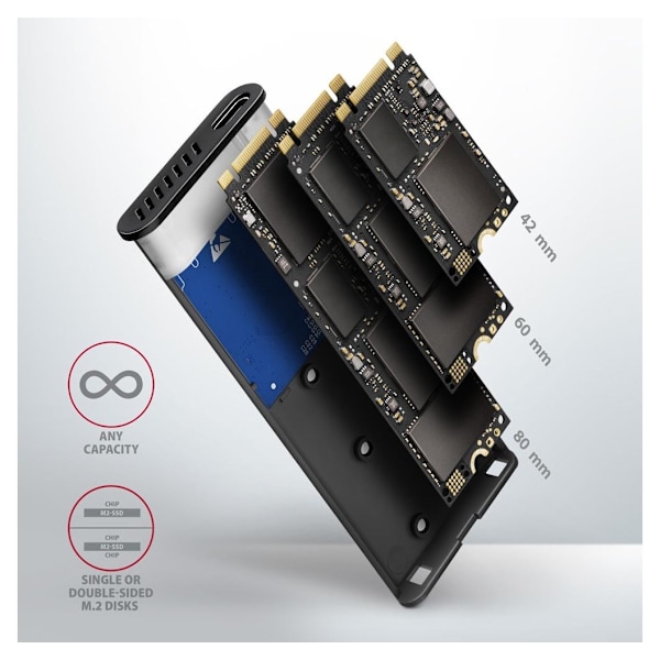 AXAGON, ekstern USB-C 3.2 Gen 2 metalboks til M.2 NVMe & SATA SSD-diske, EEM2-SB2