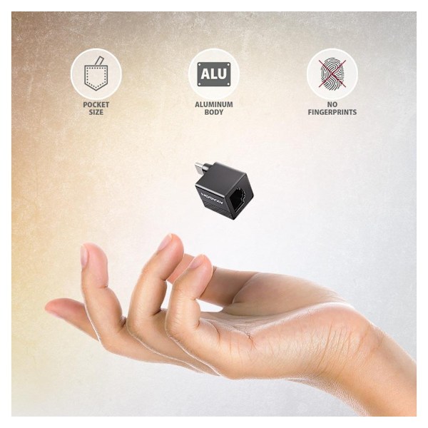 AXAGON, ADE-MINIC Miniatur aluminium USB-C 3.2 Gen 1 Gigabit Ethernet 10/100/1000 Mb/s adapter med automatisk installasjon