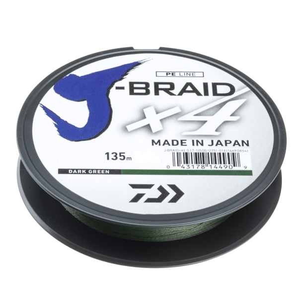 flätad fiskelina Daiwa J-Braid X4E 0,17mm 135m mörkgrön