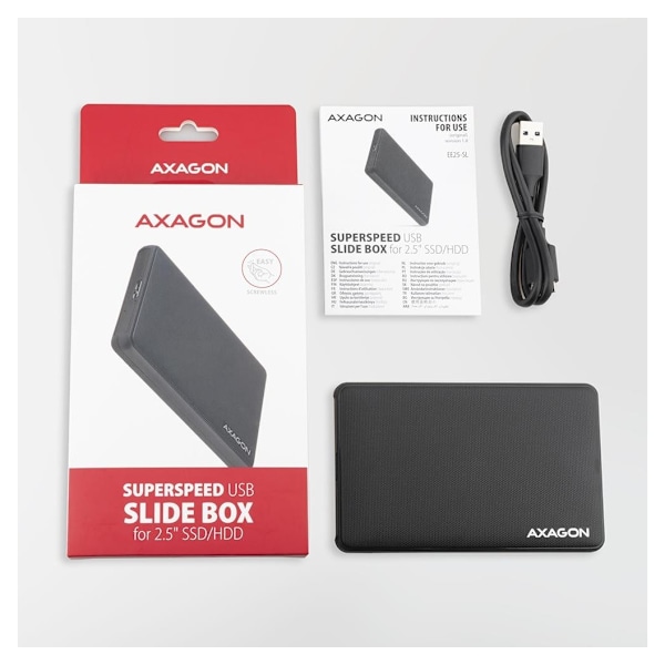 AXAGON, skrueløs USB 3.2 Gen 1 - SATA 6G ekstern boks til 2,5" SSD/HDD, EE25-SL