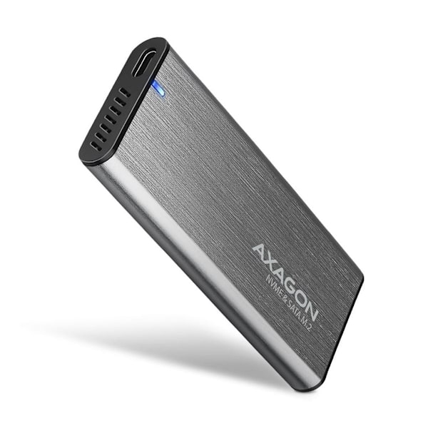 AXAGON, Extern USB-C 3.2 Gen 2 metalllåda för M.2 NVMe & SATA SSD-diskar, EEM2-SG2 Grå