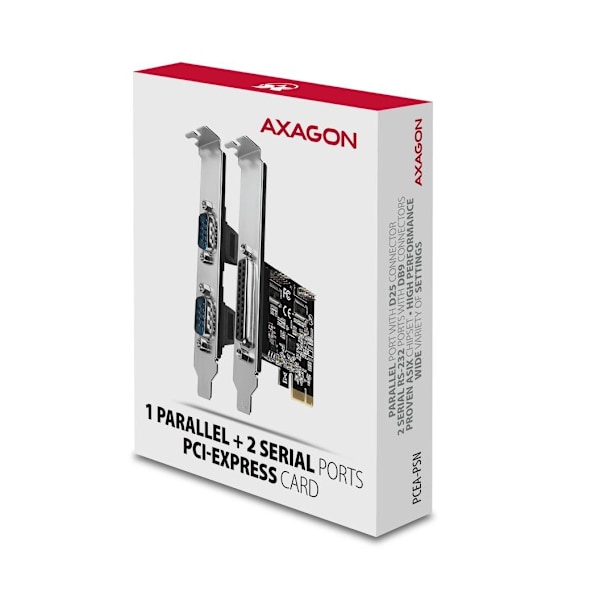 AXAGON, PCI-Express-kortti yhdellä rinnakkais- ja kahdella sarjaportilla 250 kbps, PCEA-PSN