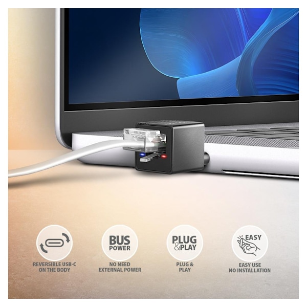 AXAGON, ADE-MINIC Miniatur aluminium USB-C 3.2 Gen 1 Gigabit Ethernet 10/100/1000 Mb/s adapter med automatisk installation