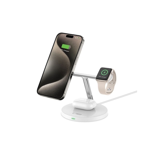 Tech-Protect trådløs oplader A35 3in1 Magnetic MagSafe QI15W, hvid