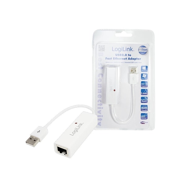 Logilink, USB-A til RJ45, Fast Ethernet USB 2.0 til RJ45-adapter: