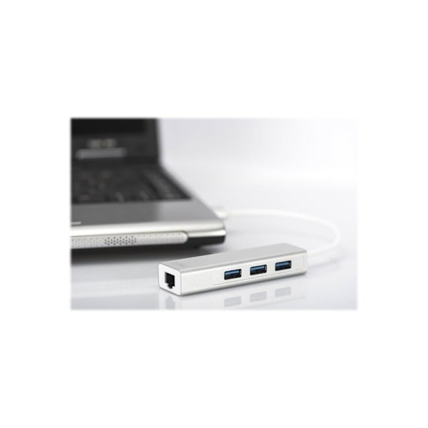 Digitus, USB-keskitin, 3-porttinen USB-keskitin ja Gigabit LAN-sovitin, DA-70250-1
