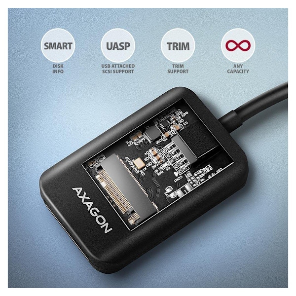 AXAGON, USB-A 10 Gbps - M.2 NVMe og SATA SSD-adapter, ADM2-AM