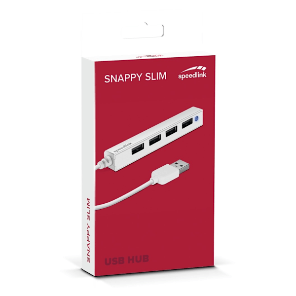 Speedlink USB-hub Snappy Slim 4-ports USB 2.0 Passiv, hvit (SL-140000-WE)