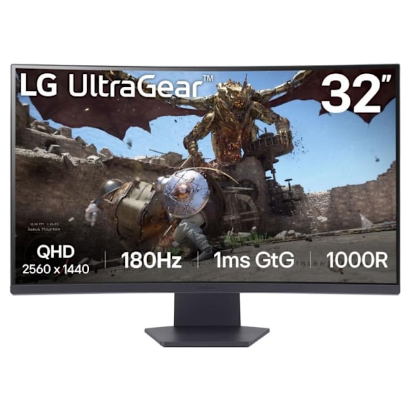 LCD-skærm 32gs60qc-b (32", gaming/buet, panel va, 2560x1440, 16:9, 180 hz, mat, 1 ms, tilt, 32gs60qc-b), Lg Sort