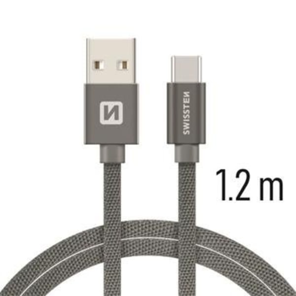 USB-kaapelit ja laturit, "Textile Quick Charge 3.1 USB-C 1.2M" harmaa, Swissten