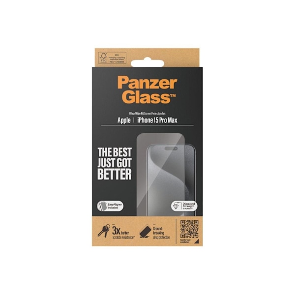 PanzerGlass, Skärmskydd, Apple, IPhone 15 Pro Max, Glas, Transparent, Ultrabred passform, Reptålig, Fallskydd, EasyAligner ingår