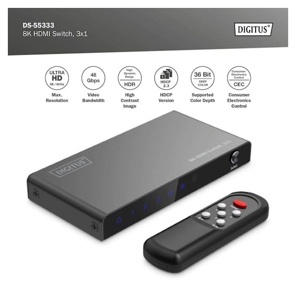 Digitus, 8K HDMI Switch, 3x1, DS-55333
