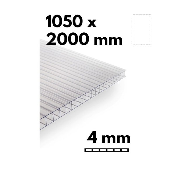 Pala kasvihuoneen moniseinälevyä / kirkasta polykarbonaattia 1050x2000mm - 4mm, 7kpl.