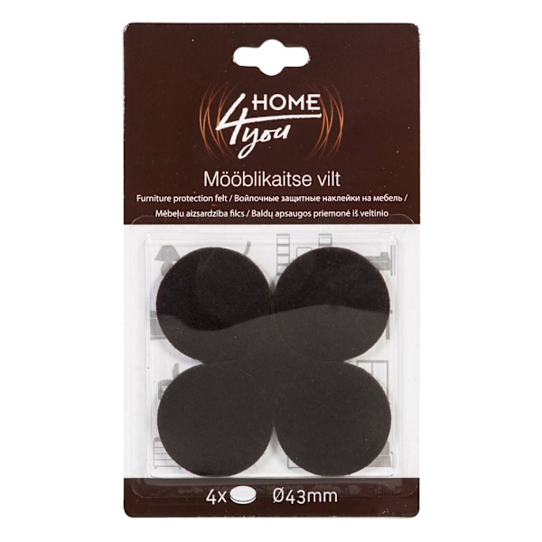 Møbelbeskyttende filtpuder D43mm, 4 stk, sort