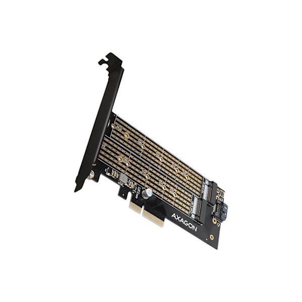 AXAGON, PCI-Express x4-adapter för att ansluta upp till två M.2-diskar till en dator, PCEM2-D Svart, Guld