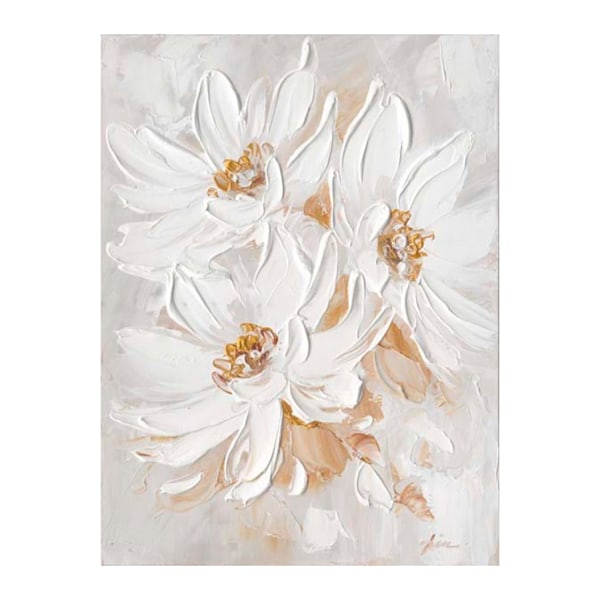 Oljemålning 60x80cm, tre vita blommor
