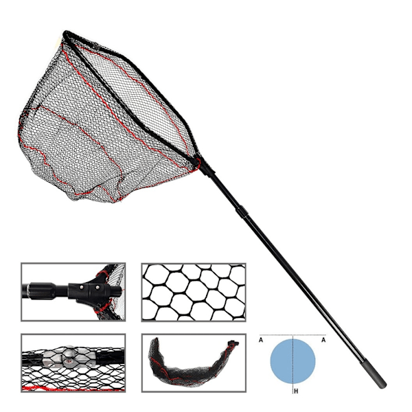 Landingsnet SWD 60x60x60cm teleskopisk 2,45m gummieret
