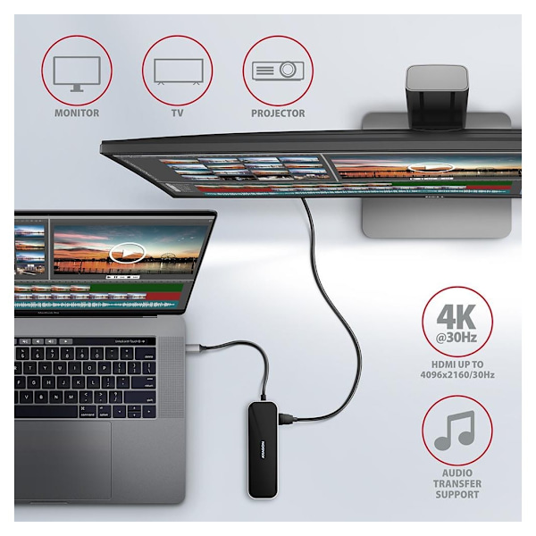 AXAGON, SuperSpeed ​​USB-C COMBO 6in1 Hub, HMC-6GL