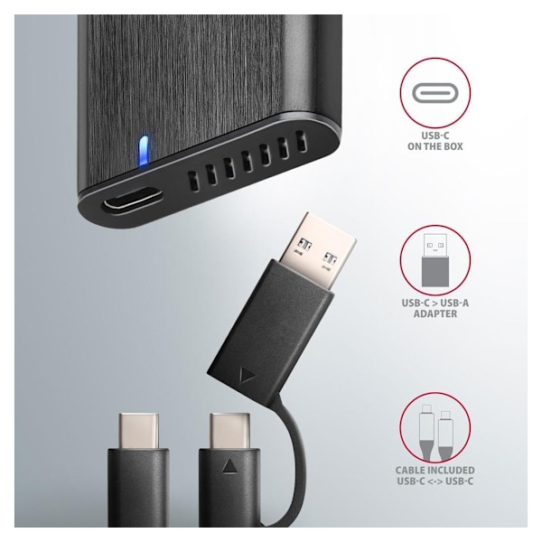 AXAGON, ekstern USB-C 3.2 Gen 2 metallboks for M.2 NVMe & SATA SSD-disker, EEM2-SB2