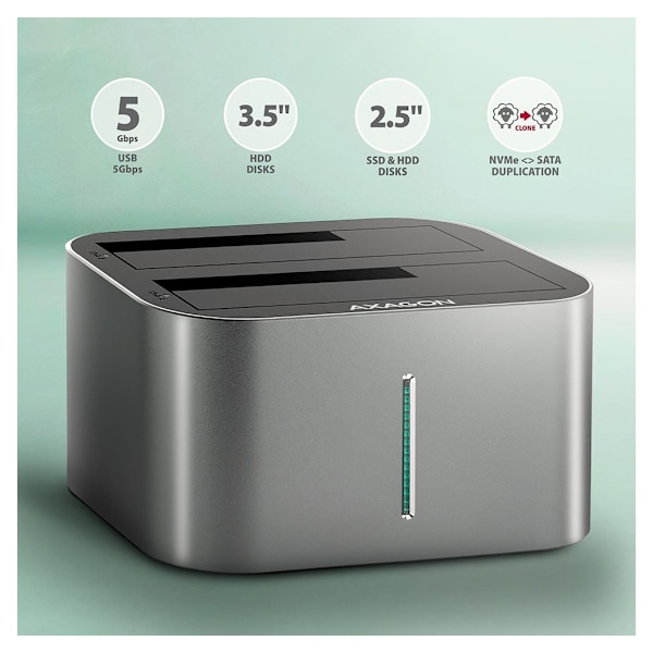 AXAGON, SuperSpeed ​​USB DUAL 2,5"/3,5" HDD/SSD DUAL dock, ADSA-DC