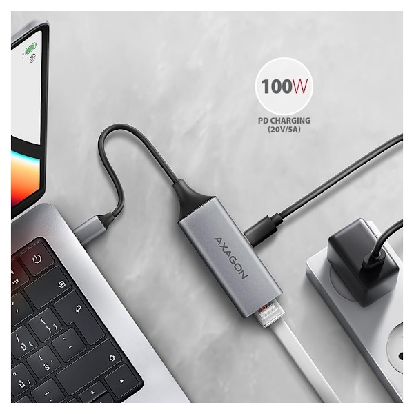 AXAGON, ADE-TXPD USB-C Gigabit Ethernet-adapter med PD 100W