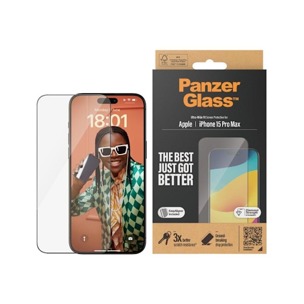 PanzerGlass, Skärmskydd, Apple, IPhone 15 Pro Max, Glas, Transparent, Ultrabred passform, Reptålig, Fallskydd, EasyAligner ingår