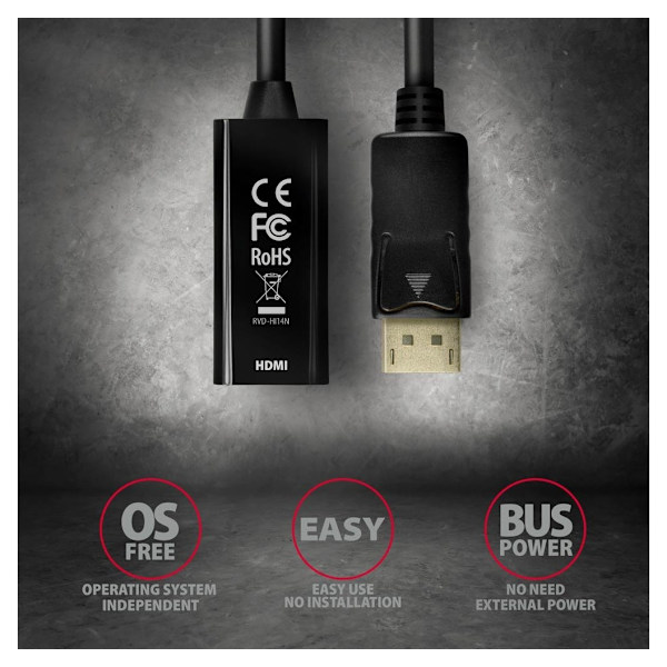 AXAGON, DisplayPort till HDMI, Aktiv adapter
