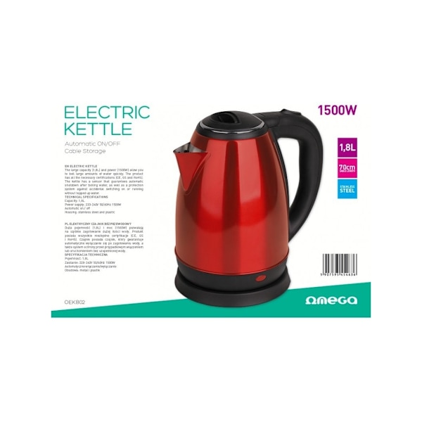 Omega vedenkeitin OEK802 1,8l 1500W, punainen