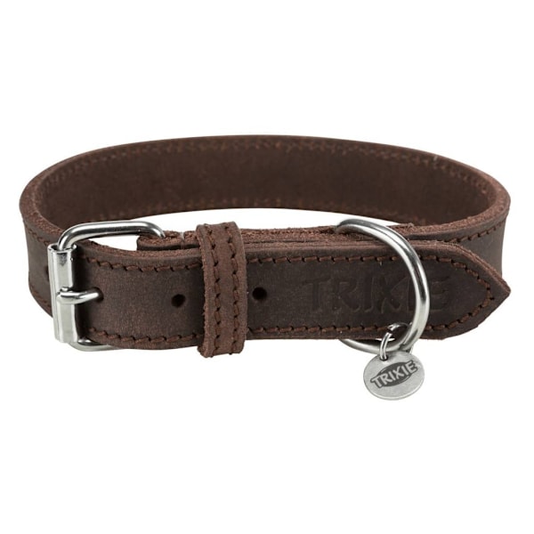 Rustikt fedtlæderkrave, S–M: 34–40 cm/25 mm, mørkebrun