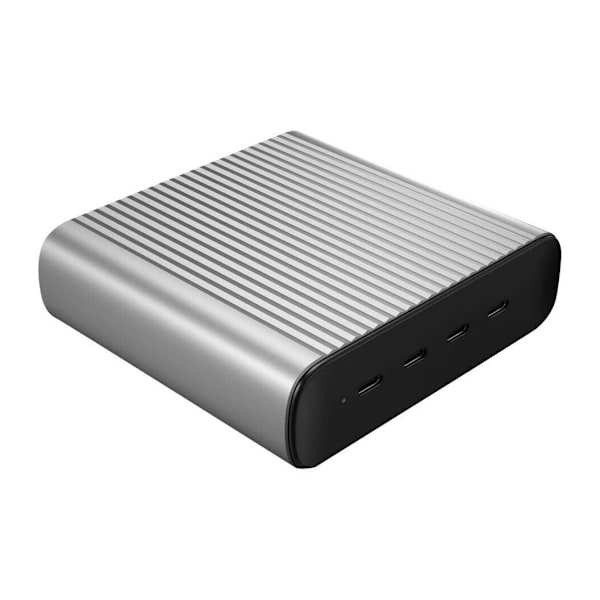 Hyper, HyperJuice 245W 4 USB-C PD-port GaN-oplader, EU/UK-ledning Sort, Sølv