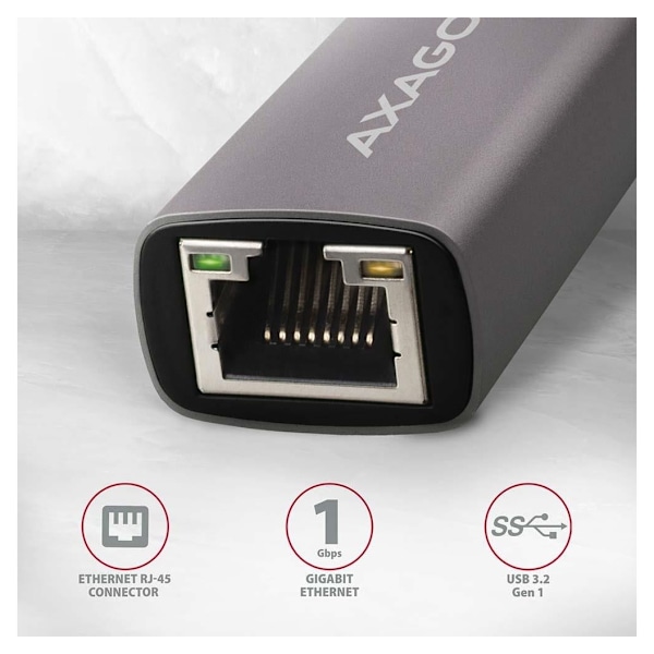 AXAGON, ADE-TR Kompakt aluminium USB 3.2 Gen 1 Gigabit Ethernet 10/100/1000Mbit adapter med automatisk installation