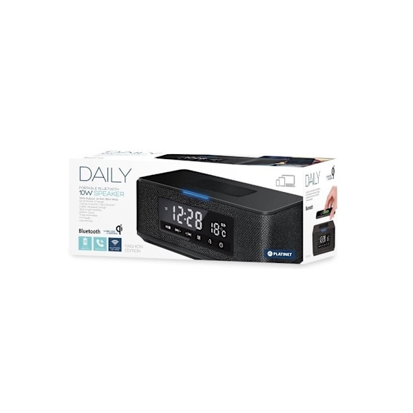 Platinet trådlös högtalare + klockradio + Qi-laddare Daily PMGQ15B, svart