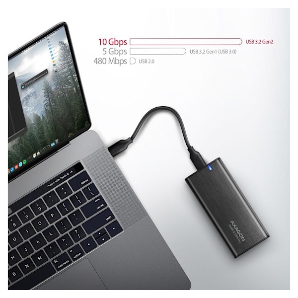 AXAGON, ekstern USB-C 3.2 Gen 2 metallboks for M.2 NVMe & SATA SSD-disker, EEM2-SB2