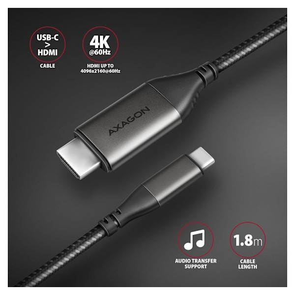 AXAGON, USB-C till HDMI, Aktiv omvandlare