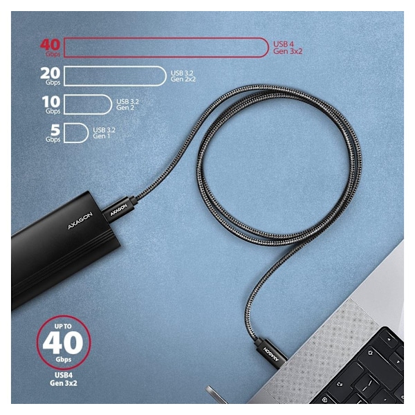 AXAGON, USB Type C - USB Type C, Data og lading USB4 Gen 3x2-kabel, 1 m, BUCM3-CM15AB