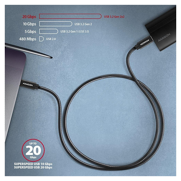 AXAGON, USB Type-C - USB Type-C, SPEED + USB-C, USB 20 Gbps kaapeli, 0,5 m, BUCM32-CM05AB