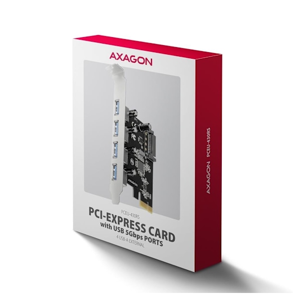 AXAGON, PCI-Express-kort med fyra externa USB-A 5Gbps-portar, PCEU-430RS