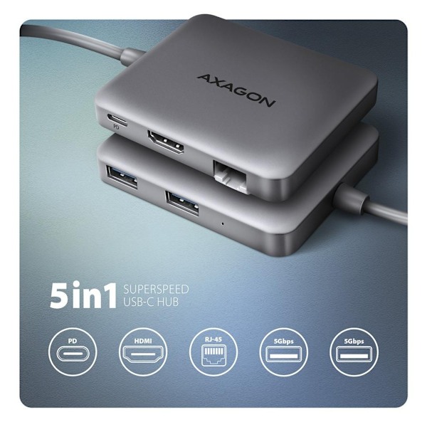 AXAGON, USB-C 5 Gbps SuperSpeed ​​5in1 Hub, HMC-5HL