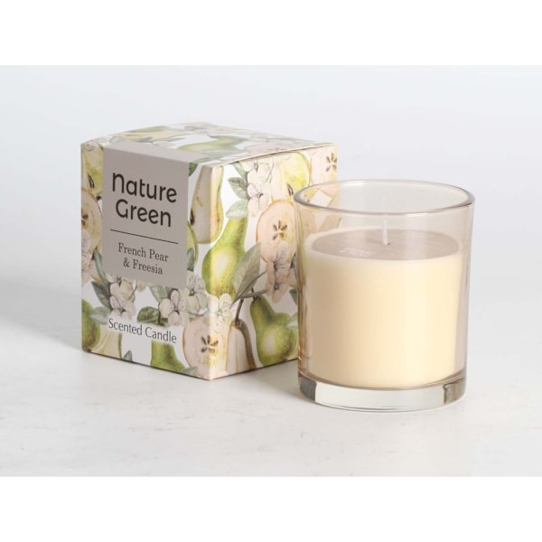 Doftljus i glas NATURE GREEN H9,5cm, French Pear & Freesia