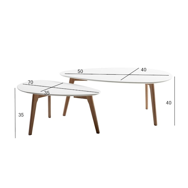 Soffbord HELENA 2st set 70x35xH35cm, 100x50xH40cm, vit