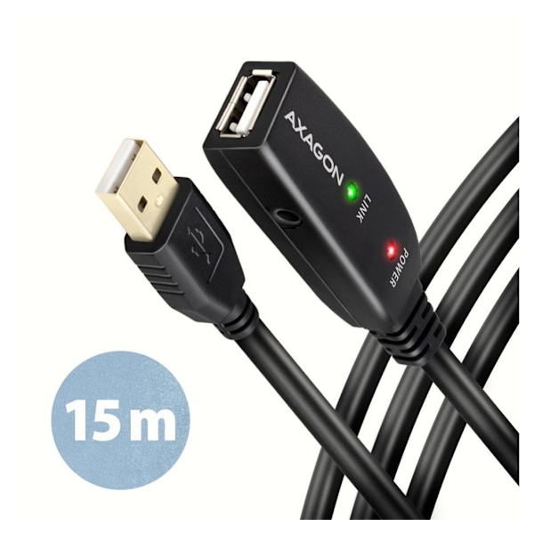AXAGON, USB Type A - USB Type A, USB repeaterkabel, 15 m, ADR-215