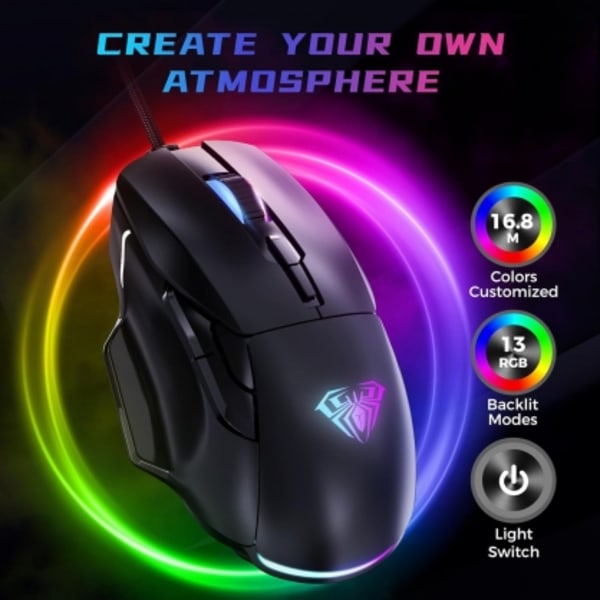 PC Mouse, F815 RGB Wired Gaming mouse Black, Aula