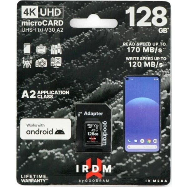 Flashminneskort Micro SDXC 128GB Klass 10 UHS-I IR-M2AA-1280R12, Goodram