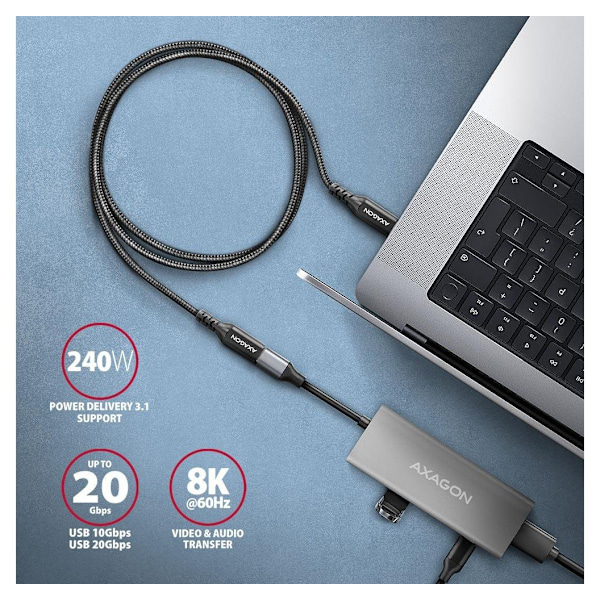 AXAGON, USB-C - USB-C, USB-jatkokaapeli 20 Gbps, 0,5 m, BUCM32-CF05AB