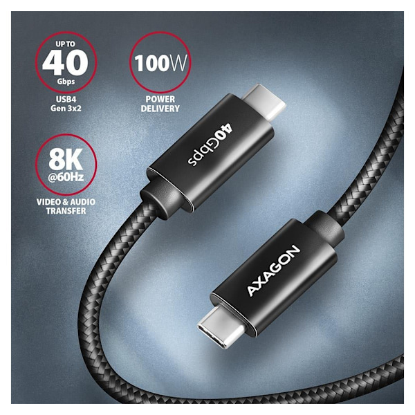 AXAGON, USB Type C - USB Type C, Data og lading USB4 Gen 3x2-kabel, 1 m, BUCM432-CM10AB