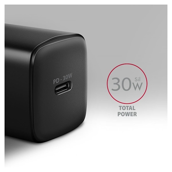 AXAGON, Sil vægoplader 1x port USB-C, PD3.0/PPS/QC4+/SFC/AFC/Apple, 30W, ACU-PD30