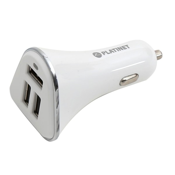 Platinet biloplader + kabel 3xUSB 5200mA, hvid (43722)