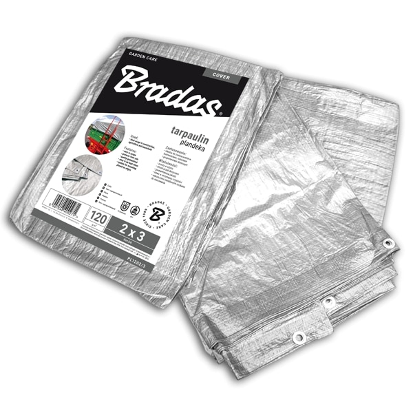 5 tuotteen paketti. Vahvistettu pressu SILVER 120g, 2x3m, Bradas